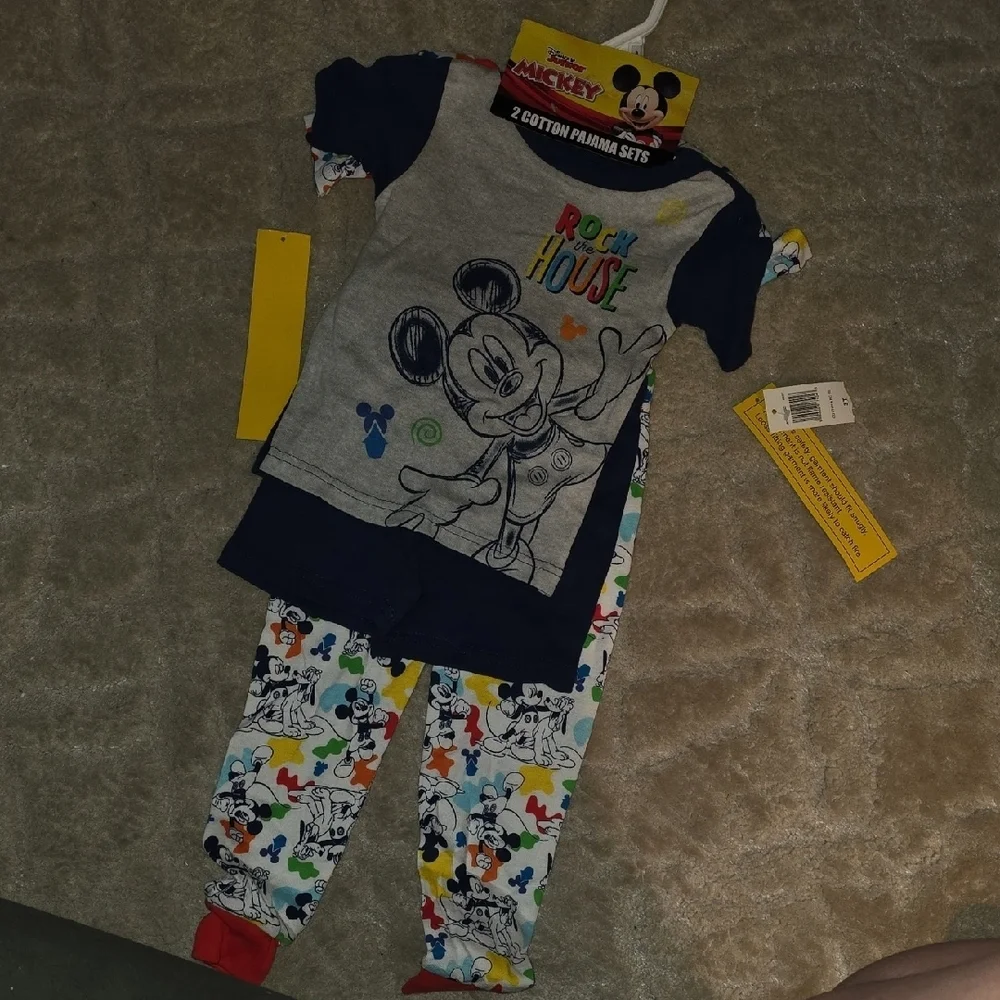 (J27) Disney Mickey Mouse Kids Pajamas - Gray and Multicolor